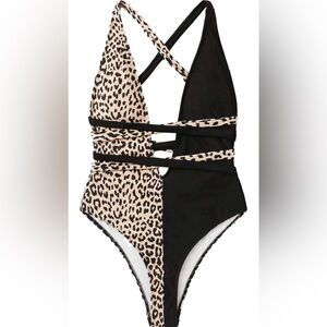 Black and Leopard One Piece Swimsuit